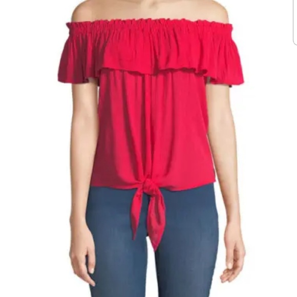 Dex Tops - Neiman Marcus Dex Off The Shoulder Tie Hem Blouse